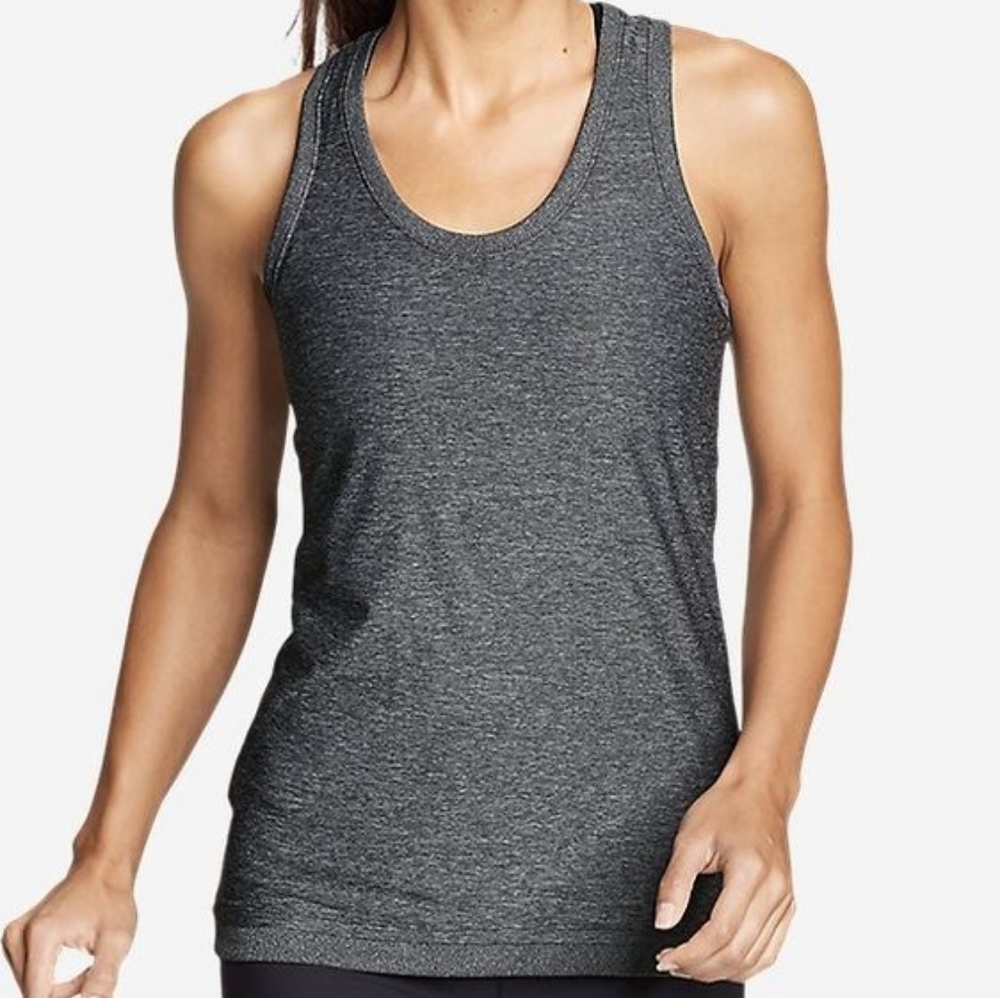 *NEW* Eddie Bauer Women's Infinity Ribtrim Racerback Tank, Gray/Black, Medium